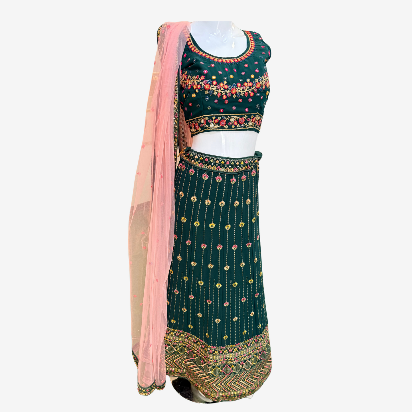 Emerald Green Embroidered Lehenga Choli