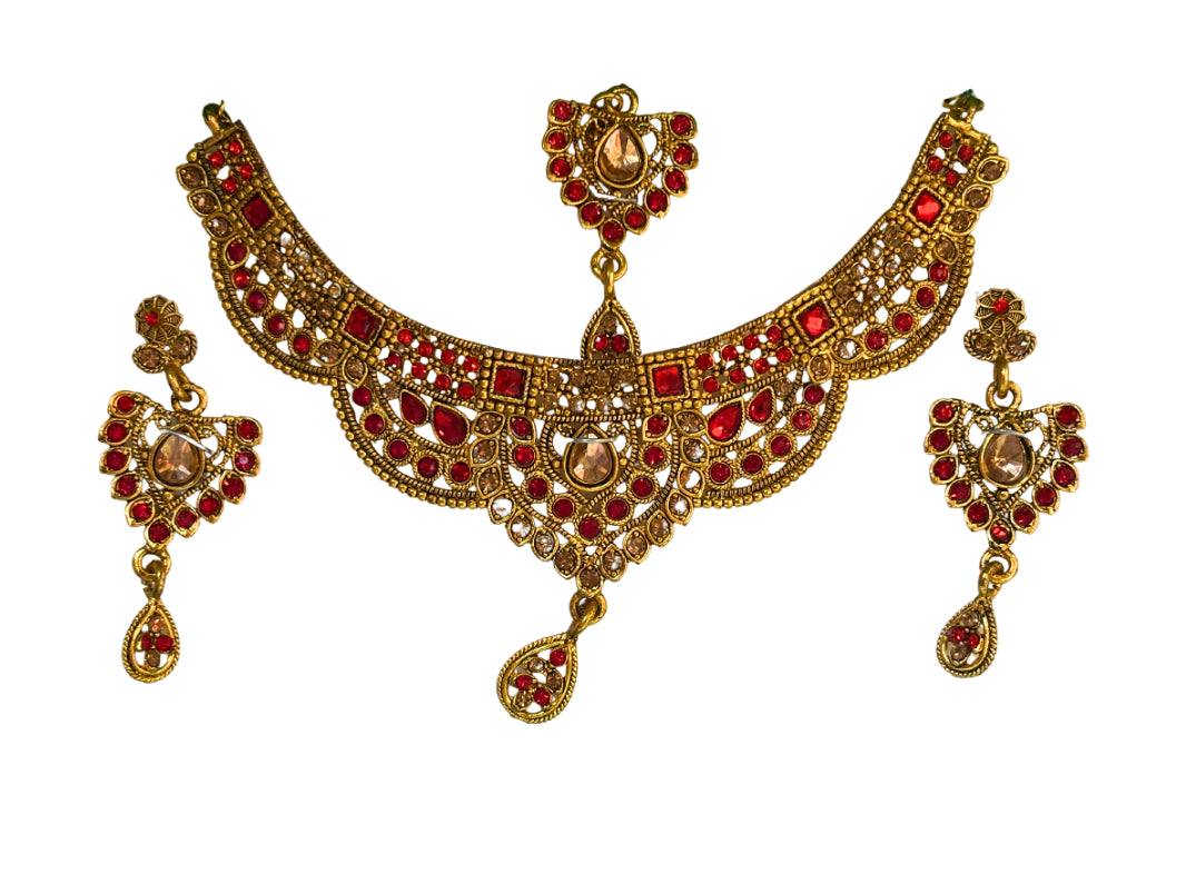 Traditional Indian Red & Gold Statement Jewelry Set