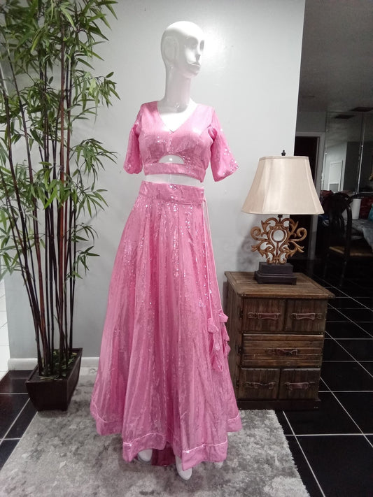 Blush Pink Sequin Lehenga Set with Matching Dupatta (3-Piece) - Devi's Exclusive Fashion
