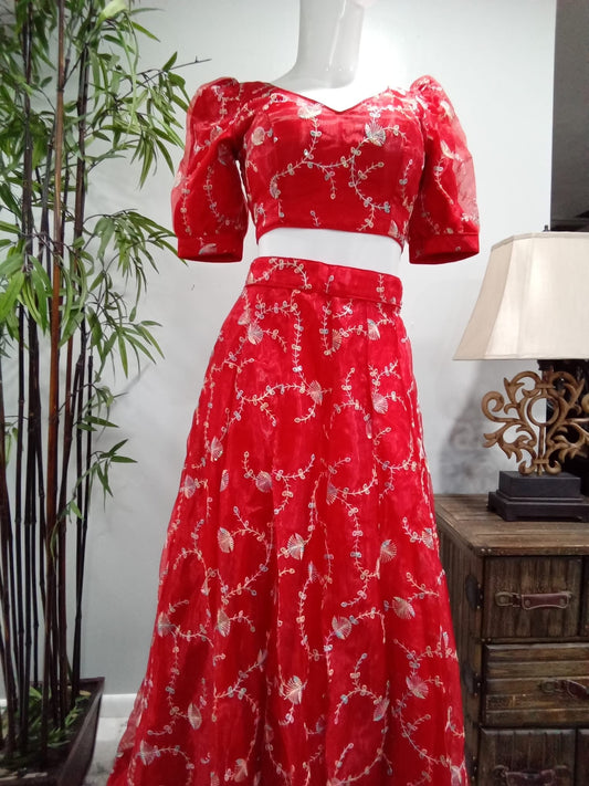 Classic Red & Gold Embroidered Lehenga Set with Dupatta - Devi's Exclusive Fashion