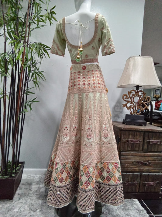 Mint Green Embroidered Designer Lehenga Set with Matching Dupatta (3-Piece) - Devi's Exclusive Fashion