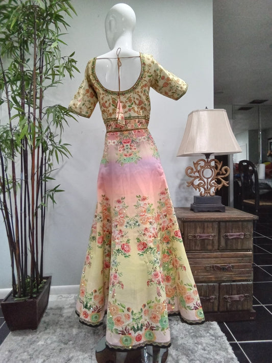 Pastel Floral Embroidered Designer Lehenga Set with Matching Dupatta (3-Piece) - Devi's Exclusive Fashion