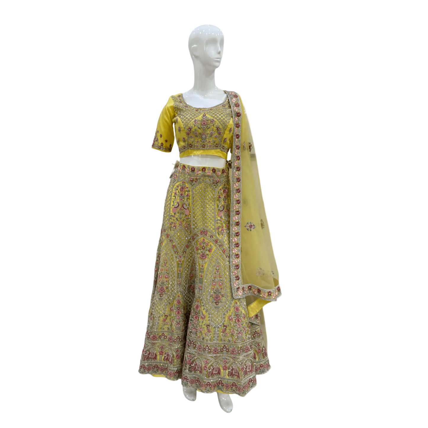 Yellow Embroidered Lehenga Choli Set with Dupatta - Devi's Exclusive Fashion