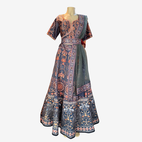 Navy Blue Embroidered Lehenga Choli