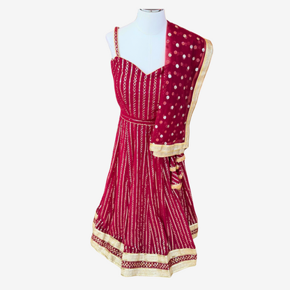 Maroon Bandhani Anarkali Dress