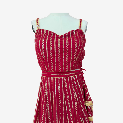 Maroon Bandhani Anarkali Dress