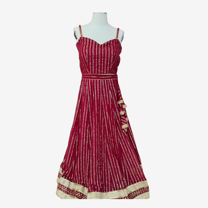 Maroon Bandhani Anarkali Dress