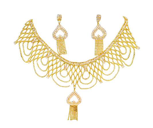 Elegant Gold-Toned Indian Necklace Set with Earrings