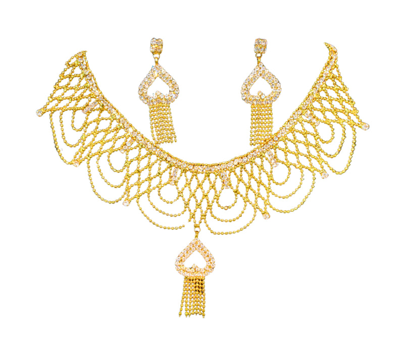 Elegant Gold-Toned Indian Necklace Set with Earrings
