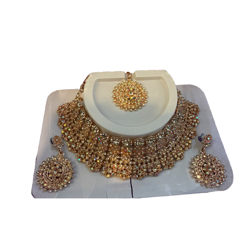 Gold-Toned Crystal Bridal Choker Necklace Set