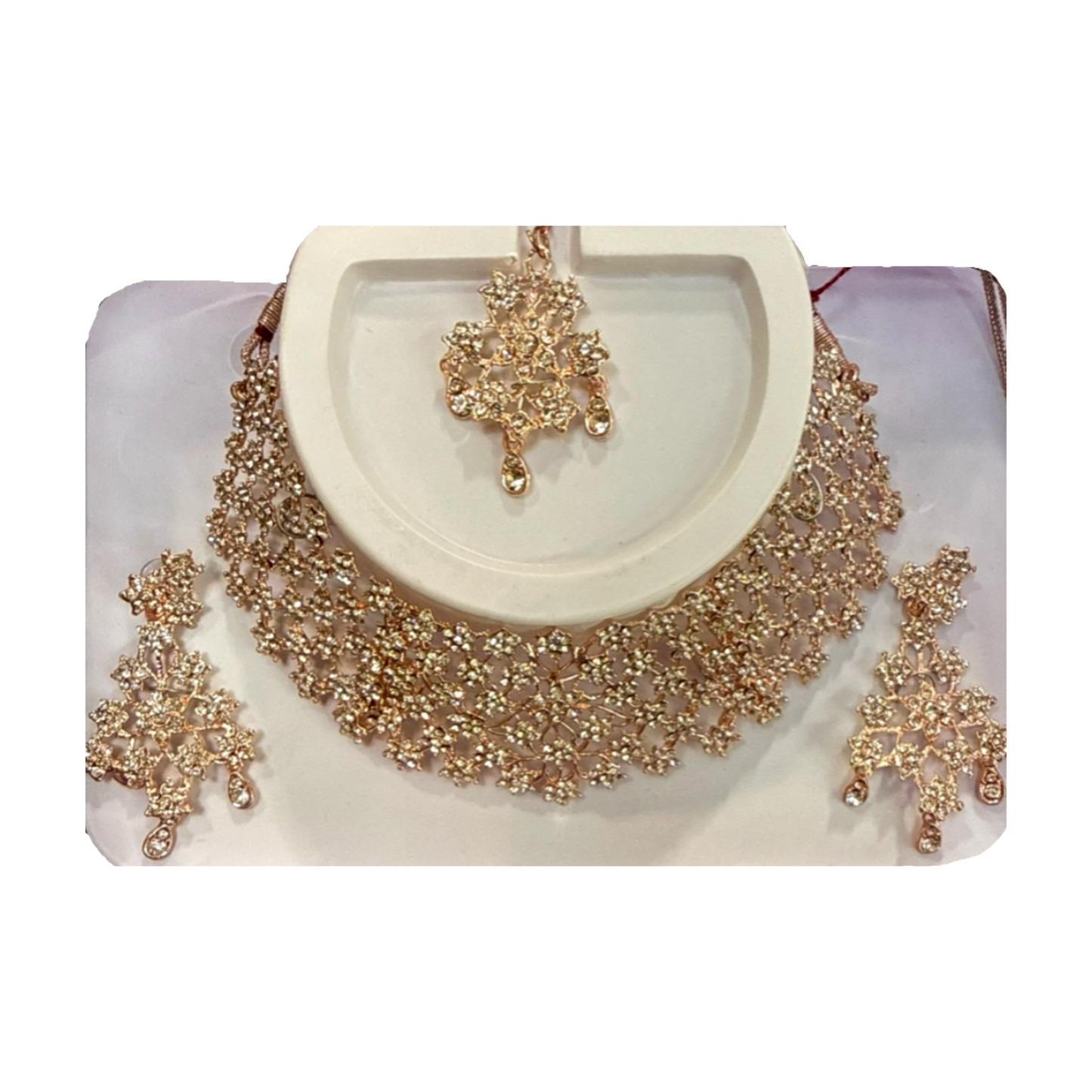 Gold Floral Statement Jewelry Set with Earrings & Pendant