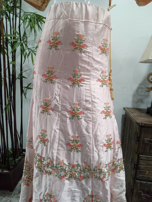 Blush Pink Embroidered Lehenga Set with Mint Green Dupatta (3-Piece) - Devi's Exclusive Fashion