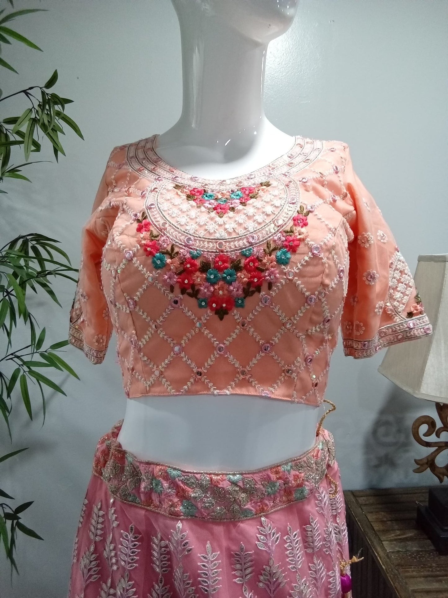 Blush Pink Floral Embroidered Designer Lehenga Set (3-Piece) - Devi's Exclusive Fashion