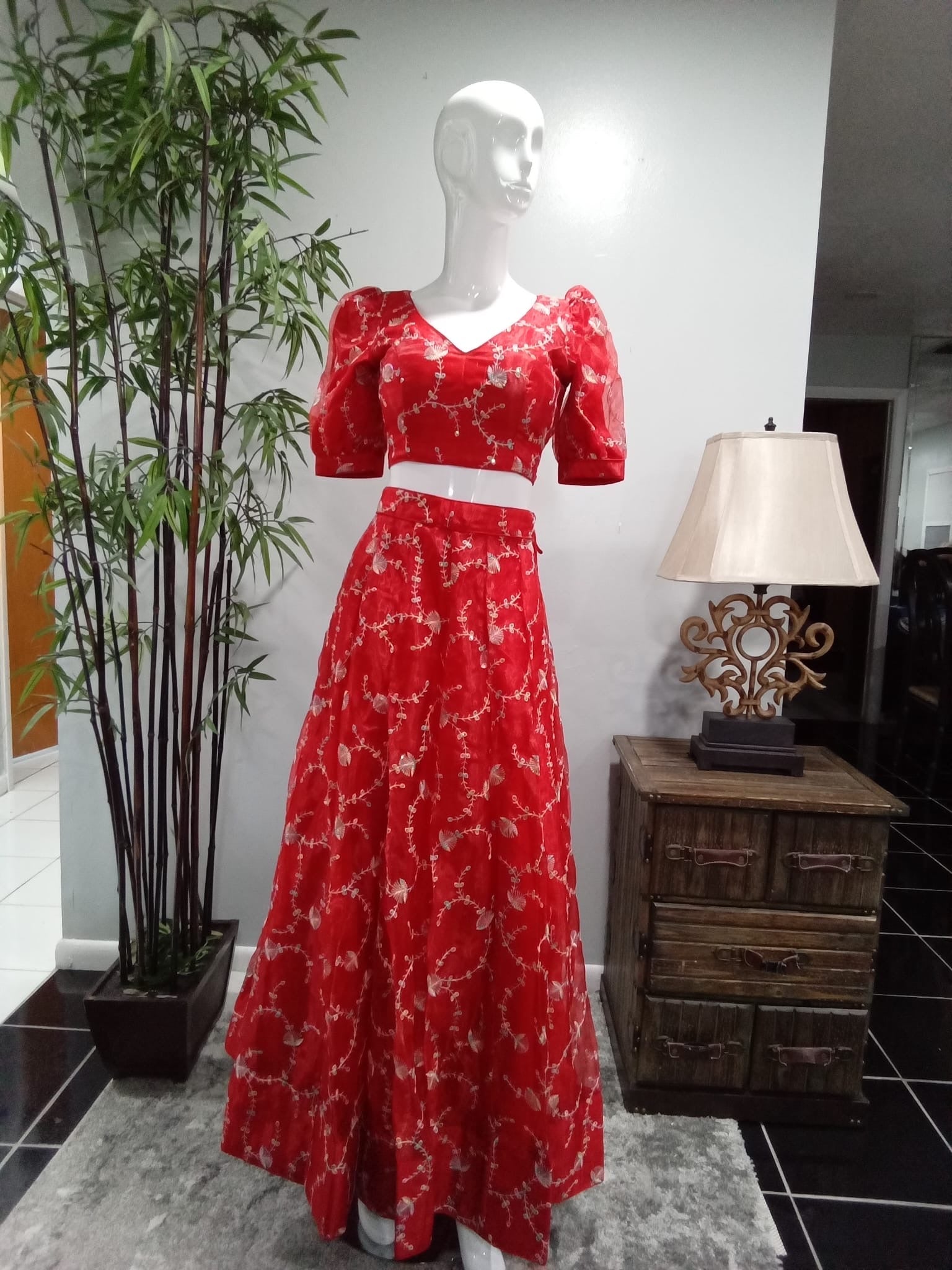 Classic Red & Gold Embroidered Lehenga Set with Dupatta - Devi's Exclusive Fashion