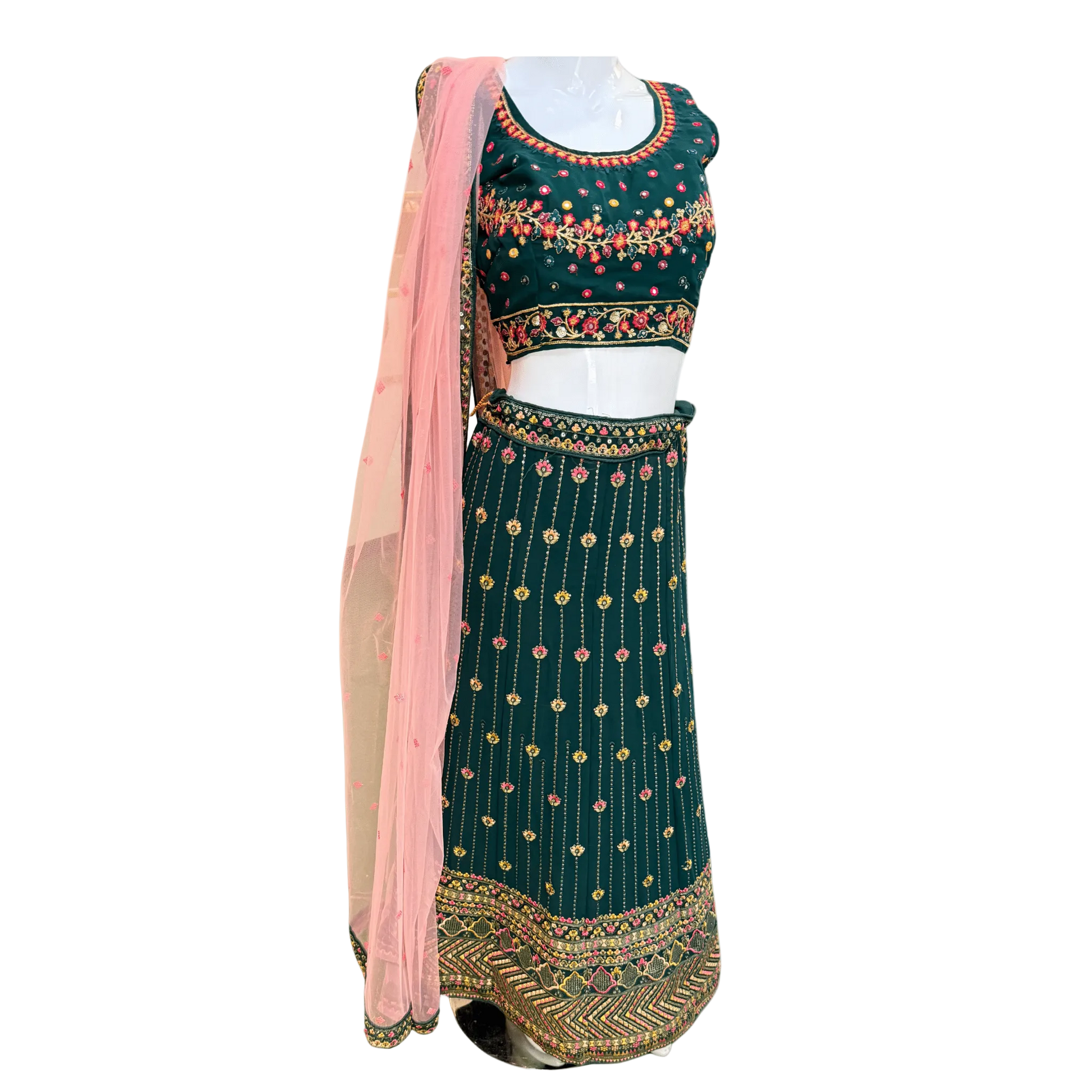 Emerald Green Embroidered Lehenga Choli - Devi's Exclusive Fashion