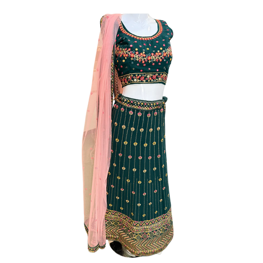 Emerald Green Embroidered Lehenga Choli - Devi's Exclusive Fashion