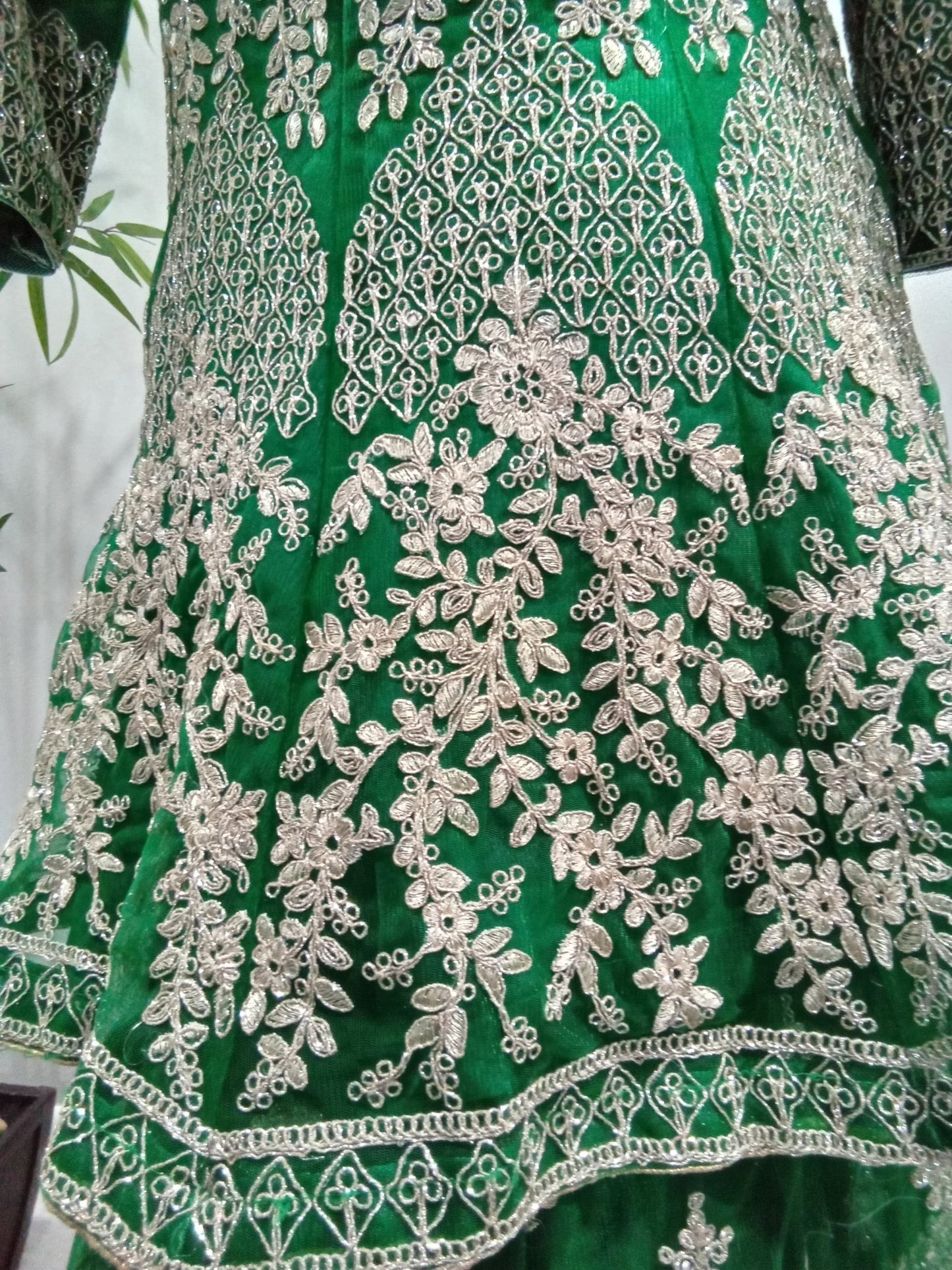 Emerald Green Embroidered Sharara Set with Matching Dupatta (3-Piece) - Devi's Exclusive Fashion