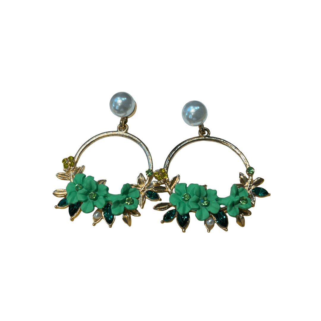 Floral Hoop Earrings with Pearl Accent - Devi's Exclusive Fashion