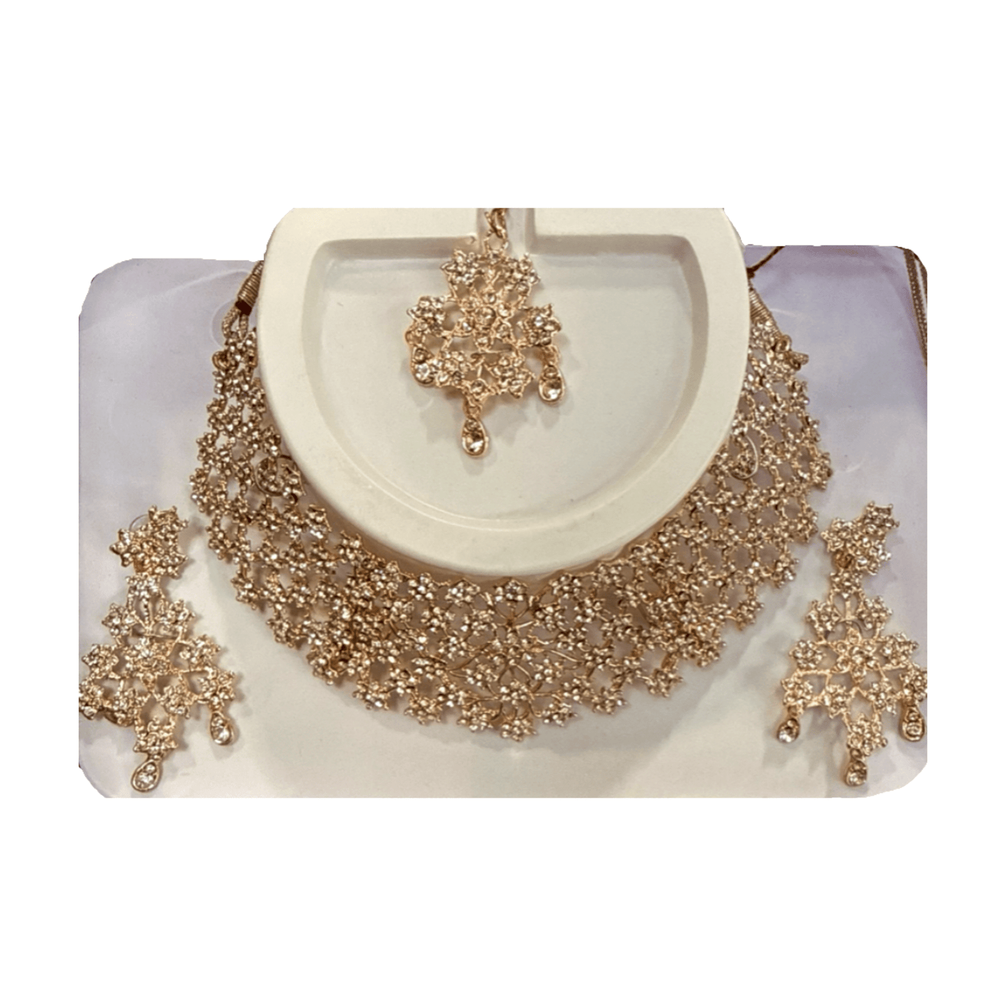 Gold Floral Statement Jewelry Set with Earrings & Pendant - Devi's Exclusive Fashion