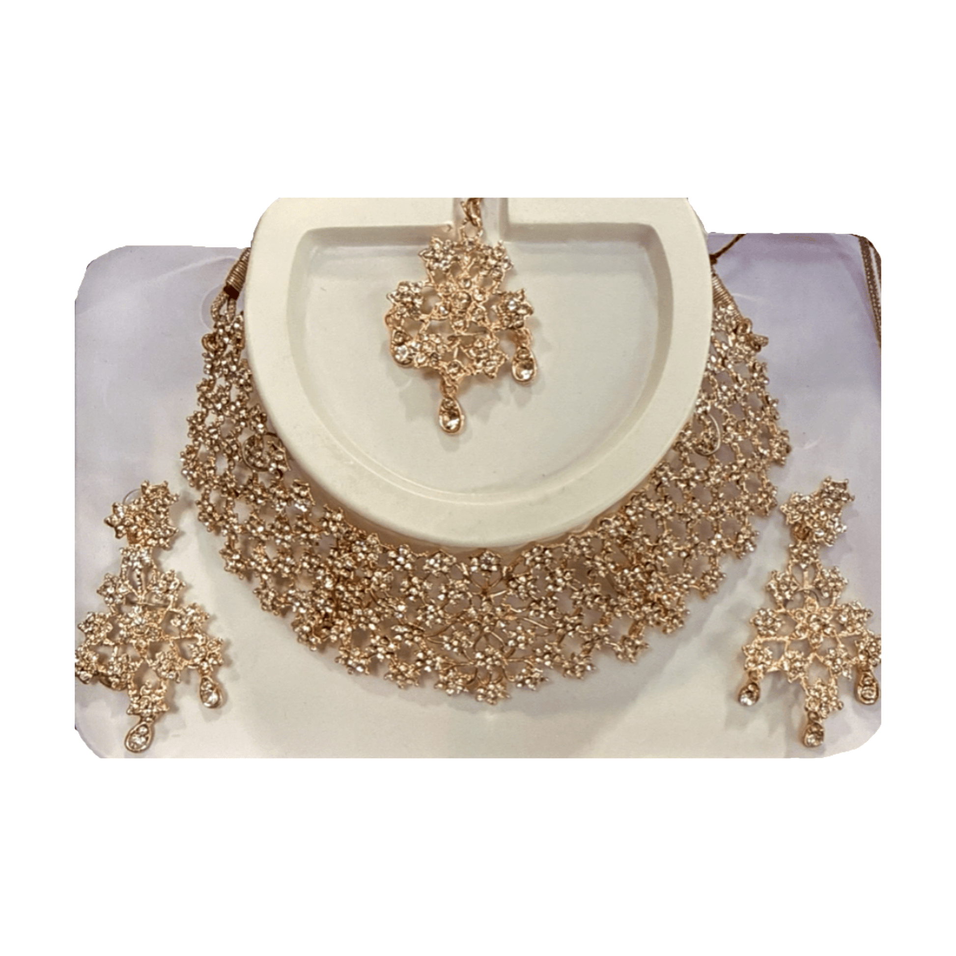 Gold Floral Statement Jewelry Set with Earrings & Pendant - Devi's Exclusive Fashion