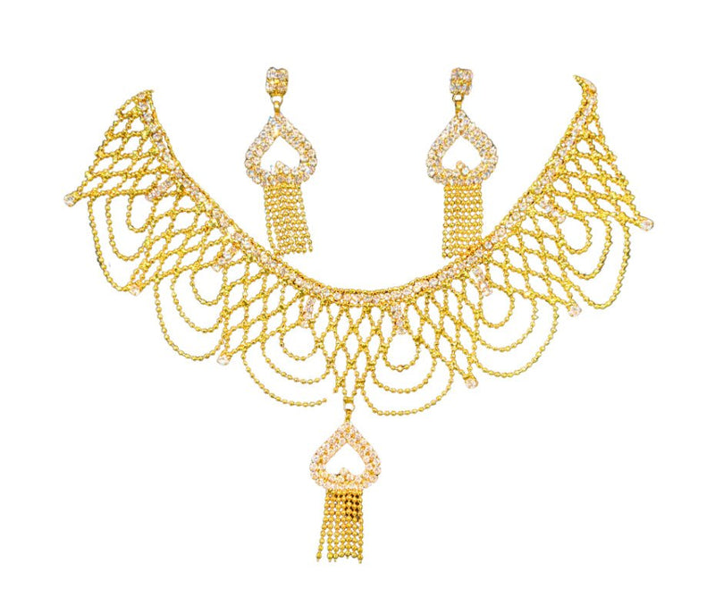 Gold-Toned Indian Heart Necklace Set with Earrings - Devi's Exclusive Fashion
