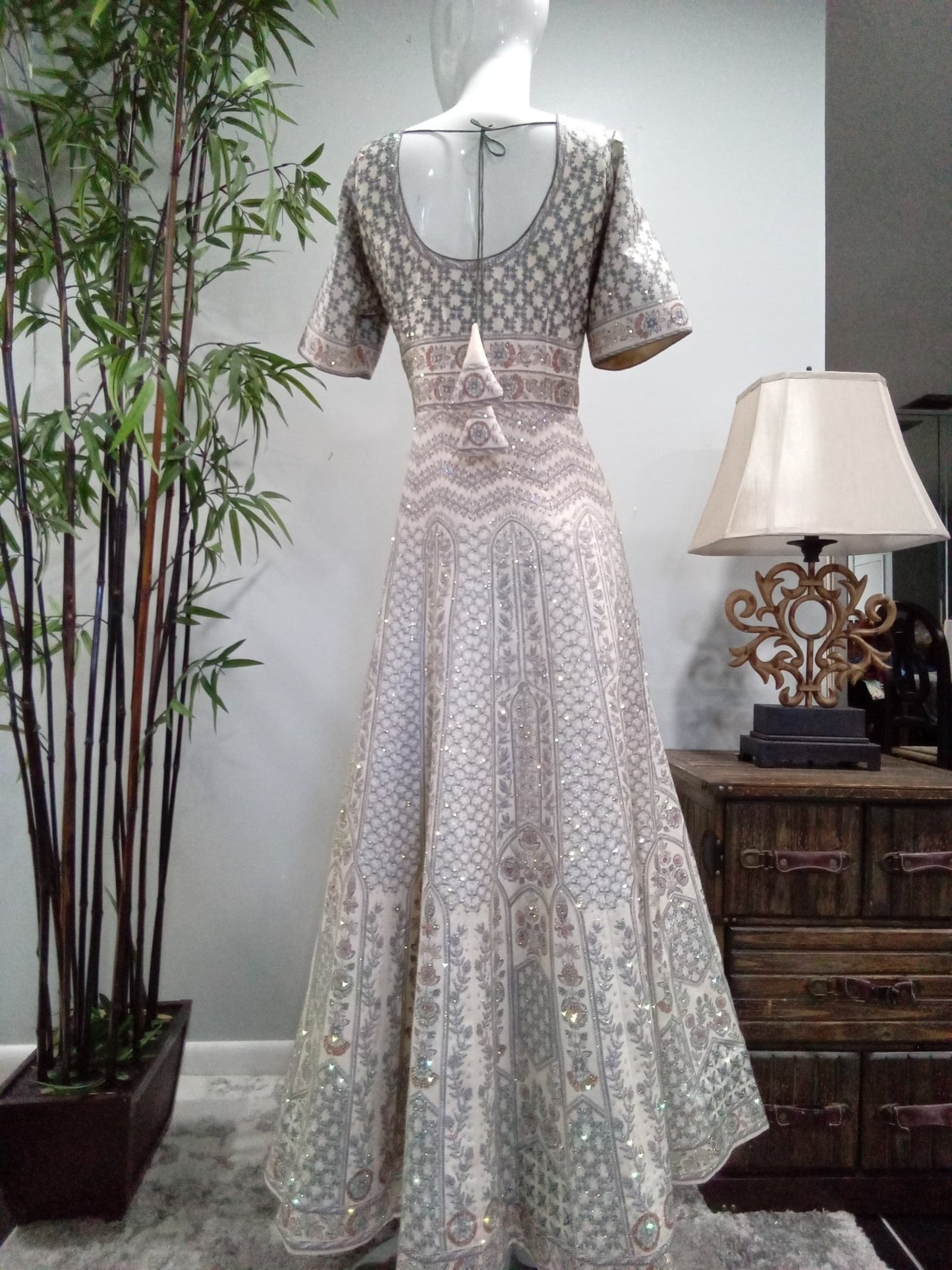 Ivory Floral Embroidered Designer Lehenga Set (3-Piece) - Devi's Exclusive Fashion