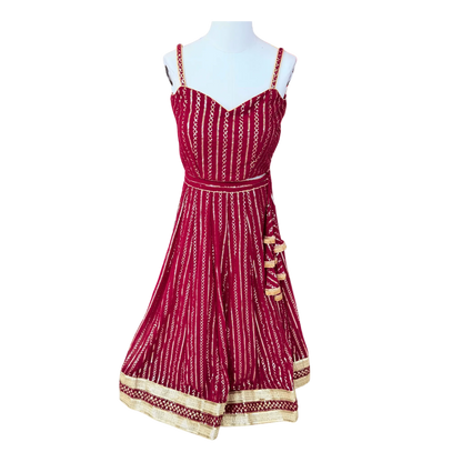 Maroon Bandhani Anarkali Dress - Devi's Exclusive Fashion