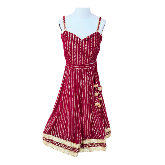 Maroon Bandhani Anarkali Dress - Devi's Exclusive Fashion
