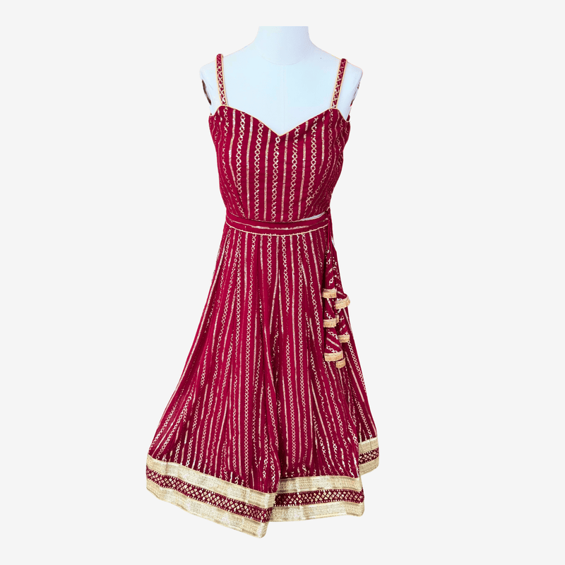 Maroon Bandhani Anarkali Dress - Devi's Exclusive Fashion