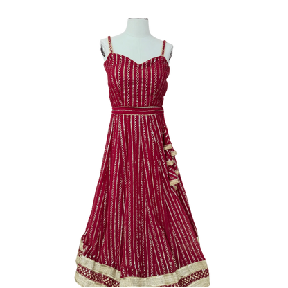 Maroon Bandhani Anarkali Dress - Devi's Exclusive Fashion