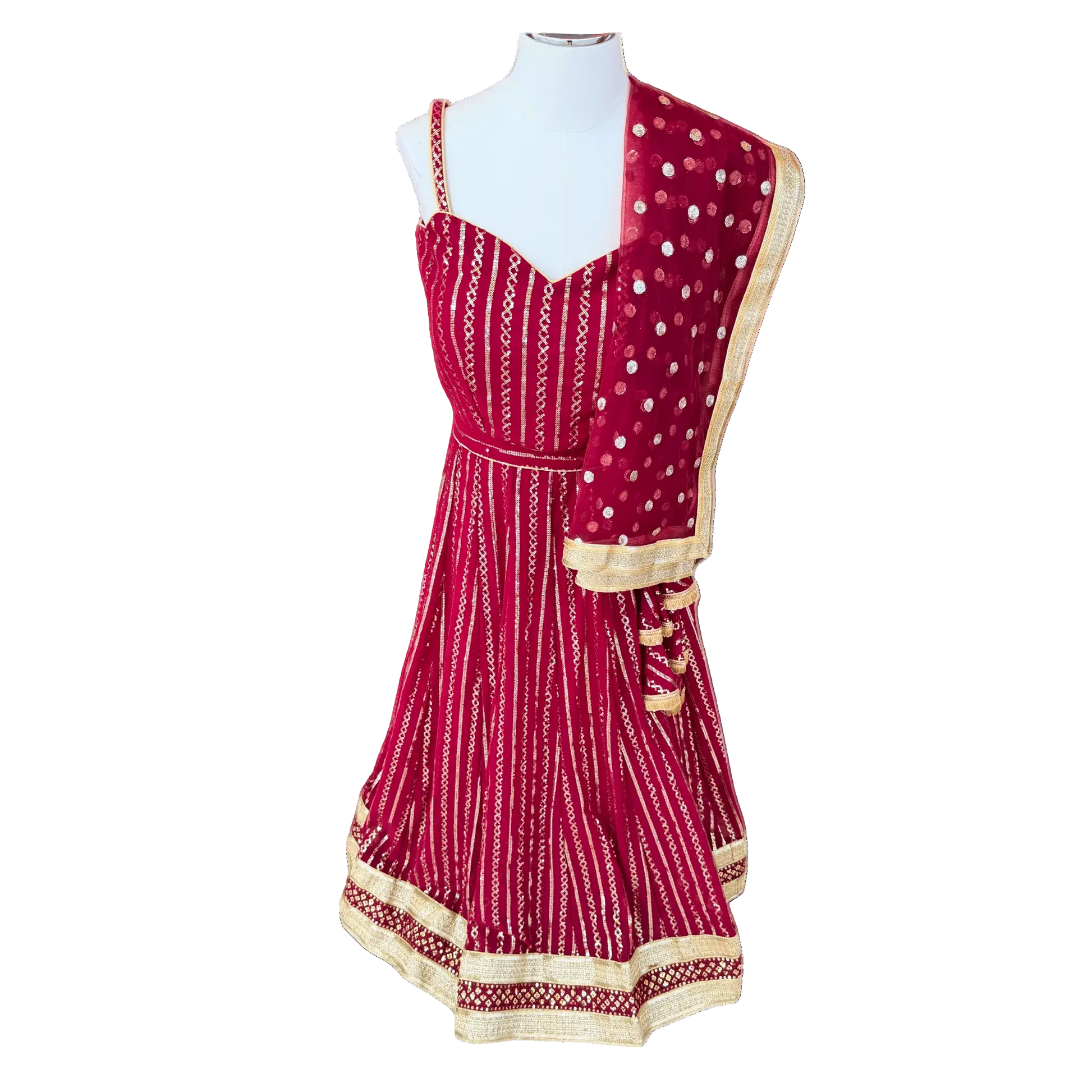 Maroon Bandhani Anarkali Dress - Devi's Exclusive Fashion