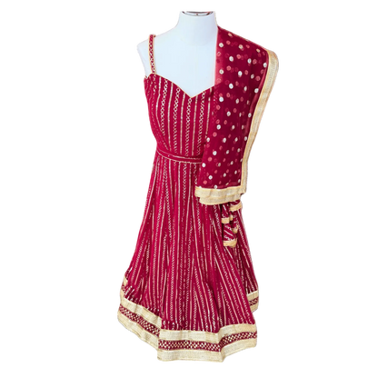 Maroon Bandhani Anarkali Dress - Devi's Exclusive Fashion