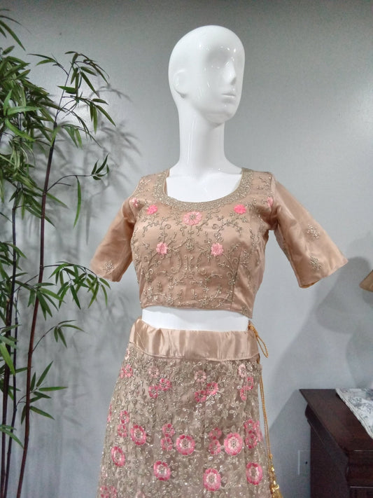 Mauve Pink and Silver Embellished 3-Piece Lehenga - Devi's Exclusive Fashion