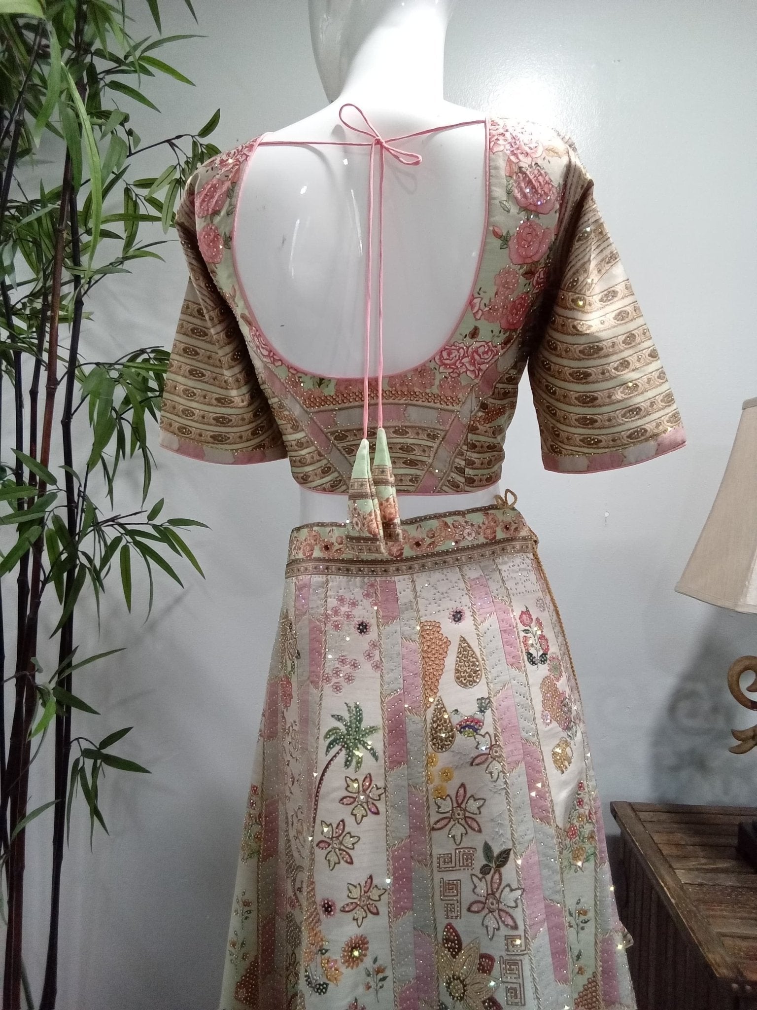 Mint Green & Blush Pink Sequin Embroidered Lehenga Set with Matching Dupatta (3-Piece) - Devi's Exclusive Fashion