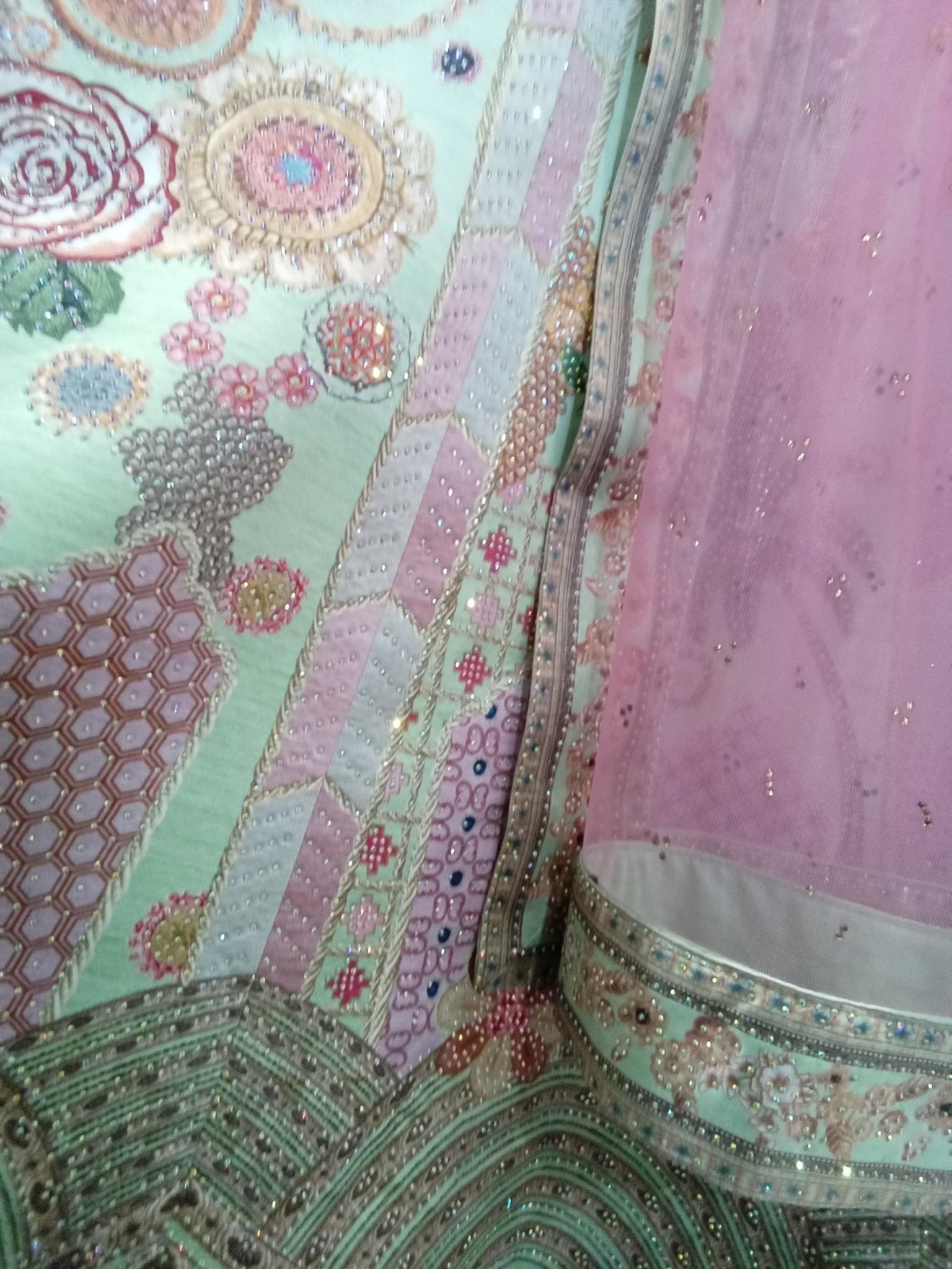 Mint Green & Blush Pink Sequin Embroidered Lehenga Set with Matching Dupatta (3-Piece) - Devi's Exclusive Fashion