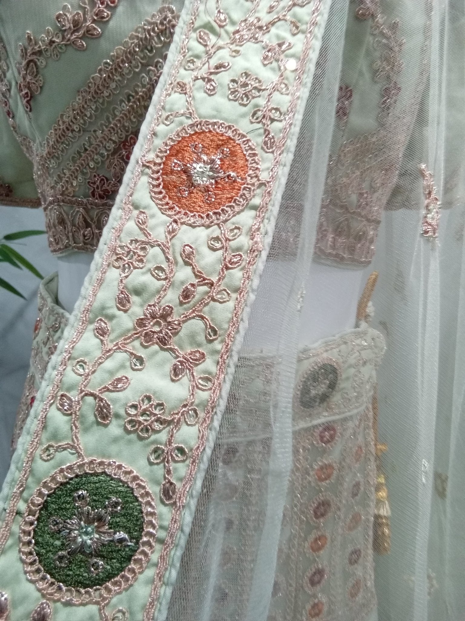 Mint Green Embroidered Designer Lehenga Set with Matching Dupatta (3-Piece) - Devi's Exclusive Fashion
