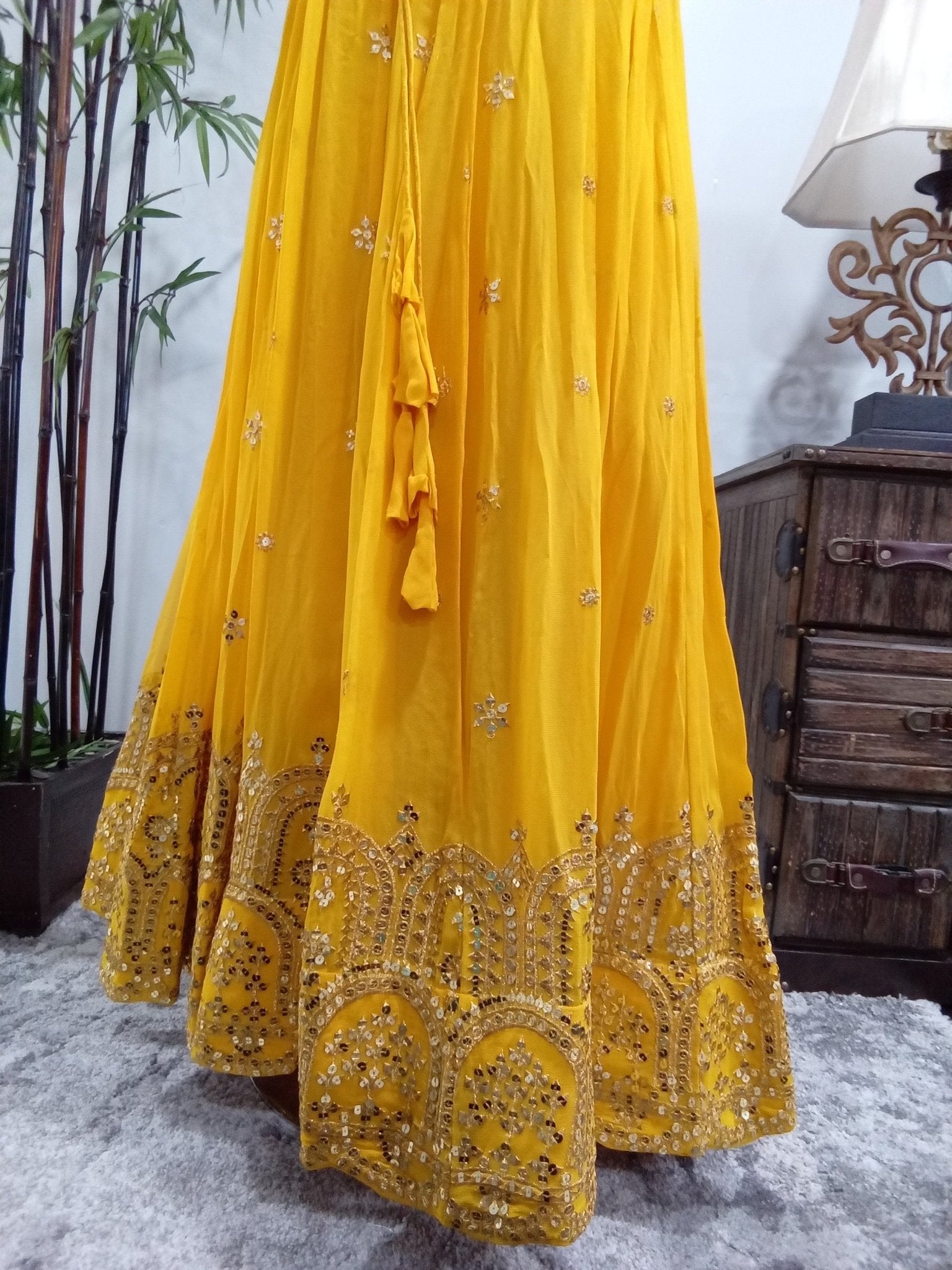 Mustard Yellow Sequin Lehenga - Devi's Exclusive Fashion