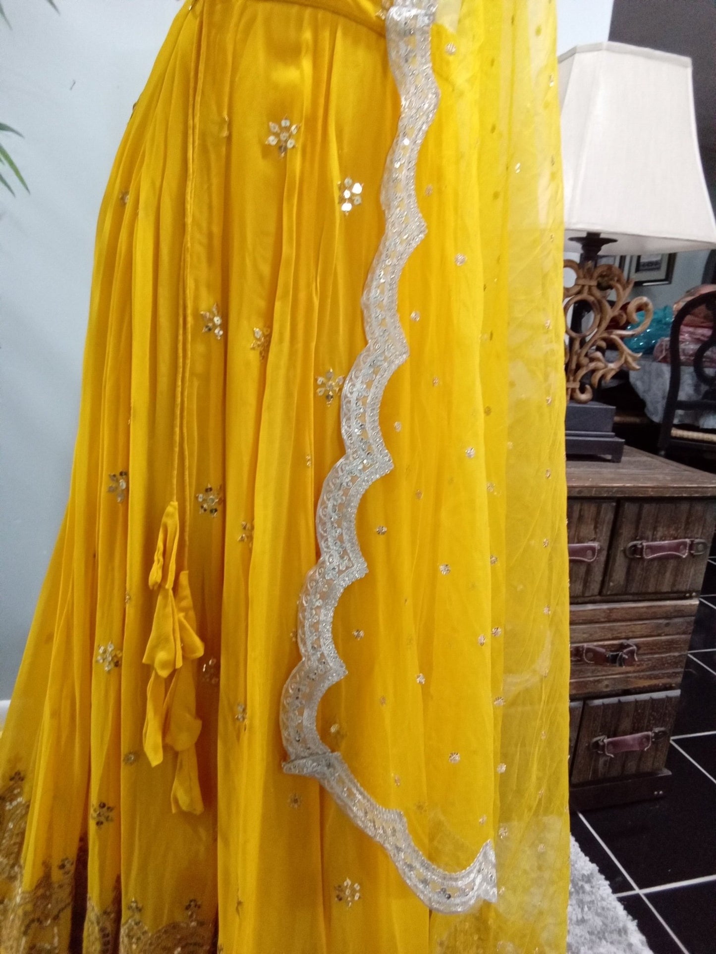 Mustard Yellow Sequin Lehenga - Devi's Exclusive Fashion