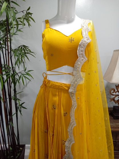 Mustard Yellow Sequin Lehenga - Devi's Exclusive Fashion