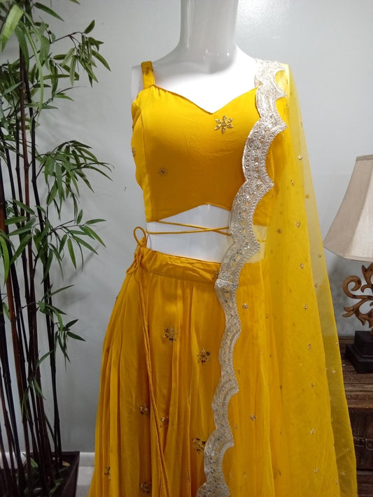 Mustard Yellow Sequin Lehenga - Devi's Exclusive Fashion