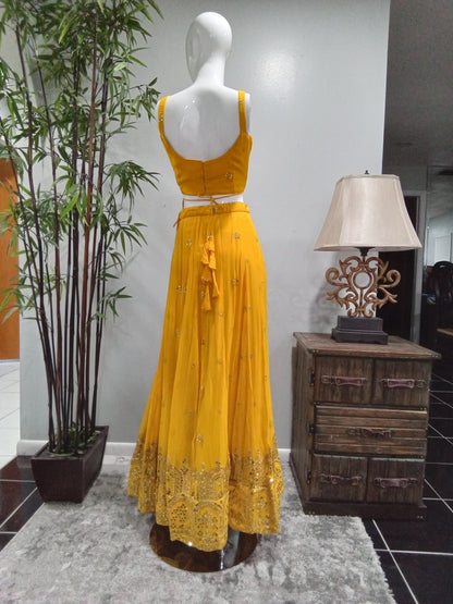 Mustard Yellow Sequin Lehenga - Devi's Exclusive Fashion