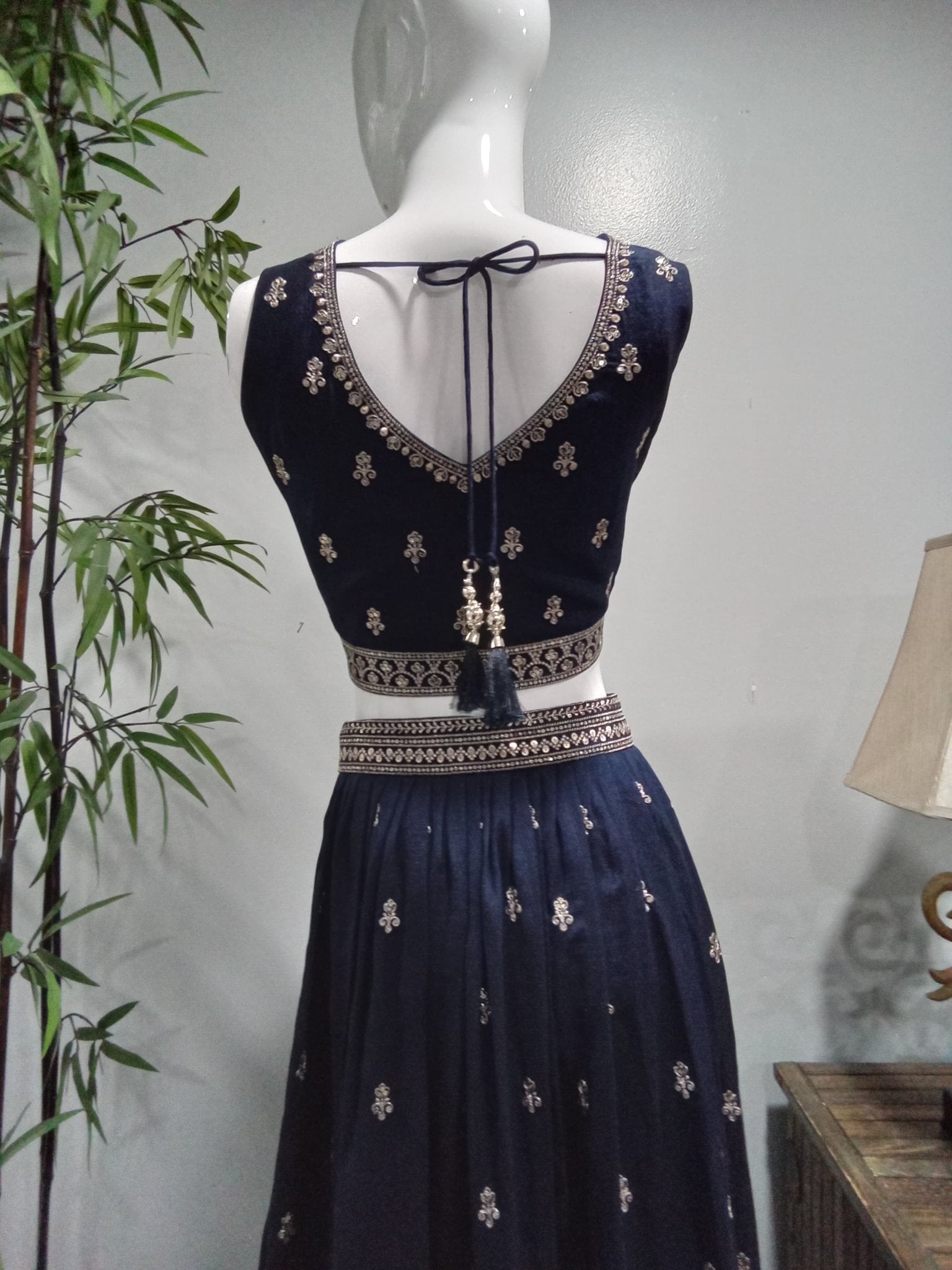 Navy Blue Embroidered Designer Lehenga Set (3-Piece) - Devi's Exclusive Fashion