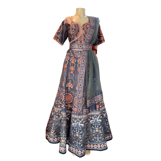 Navy Blue Embroidered Lehenga Choli - Devi's Exclusive Fashion