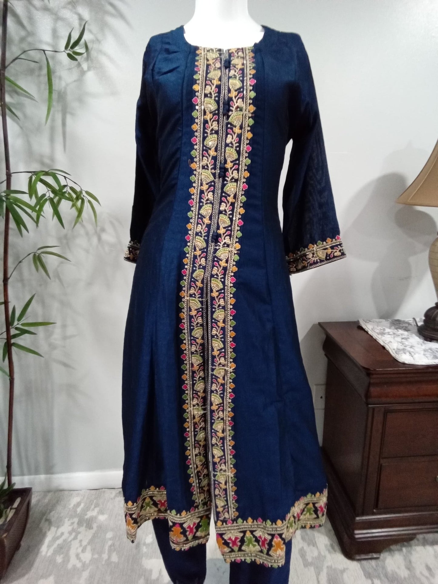 Navy Blue Embroidered Shalwar Set - Devi's Exclusive Fashion