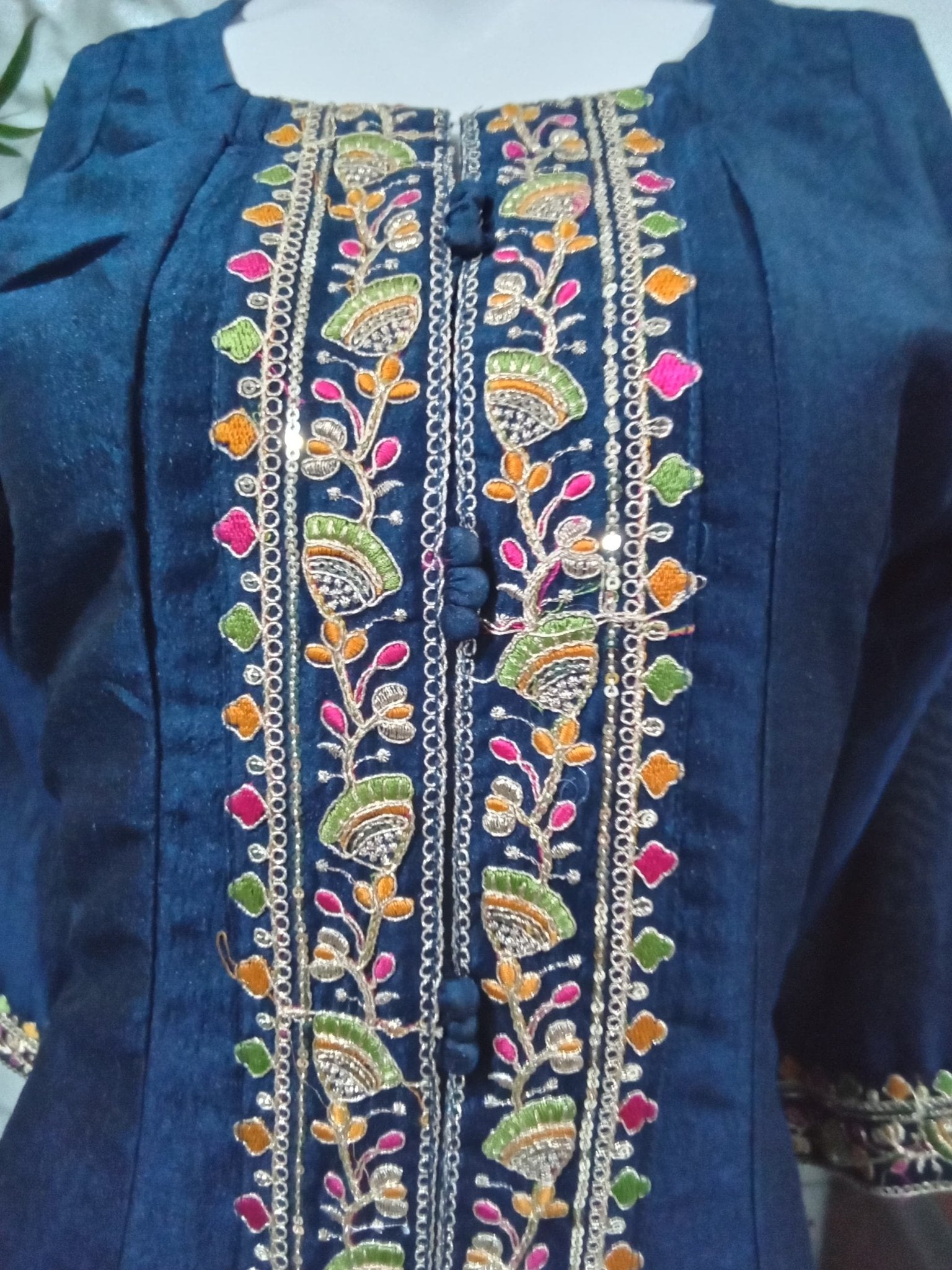 Navy Blue Embroidered Shalwar Set - Devi's Exclusive Fashion