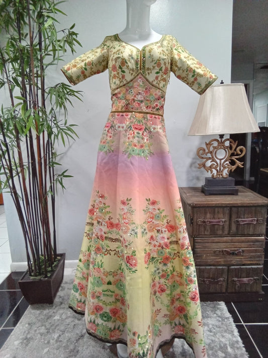 Pastel Floral Embroidered Designer Lehenga Set with Matching Dupatta (3-Piece) - Devi's Exclusive Fashion