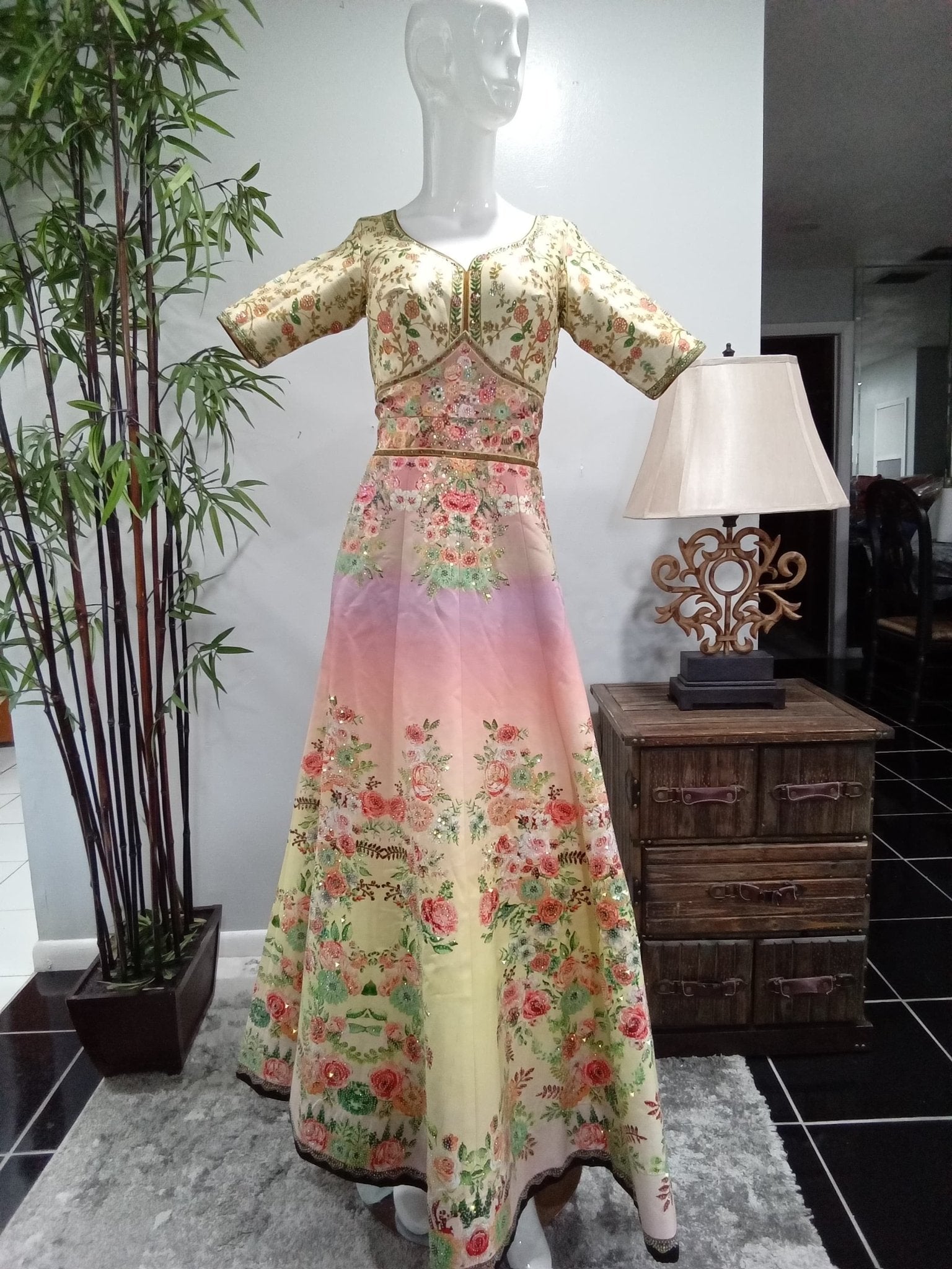 Pastel Floral Embroidered Designer Lehenga Set with Matching Dupatta (3-Piece) - Devi's Exclusive Fashion