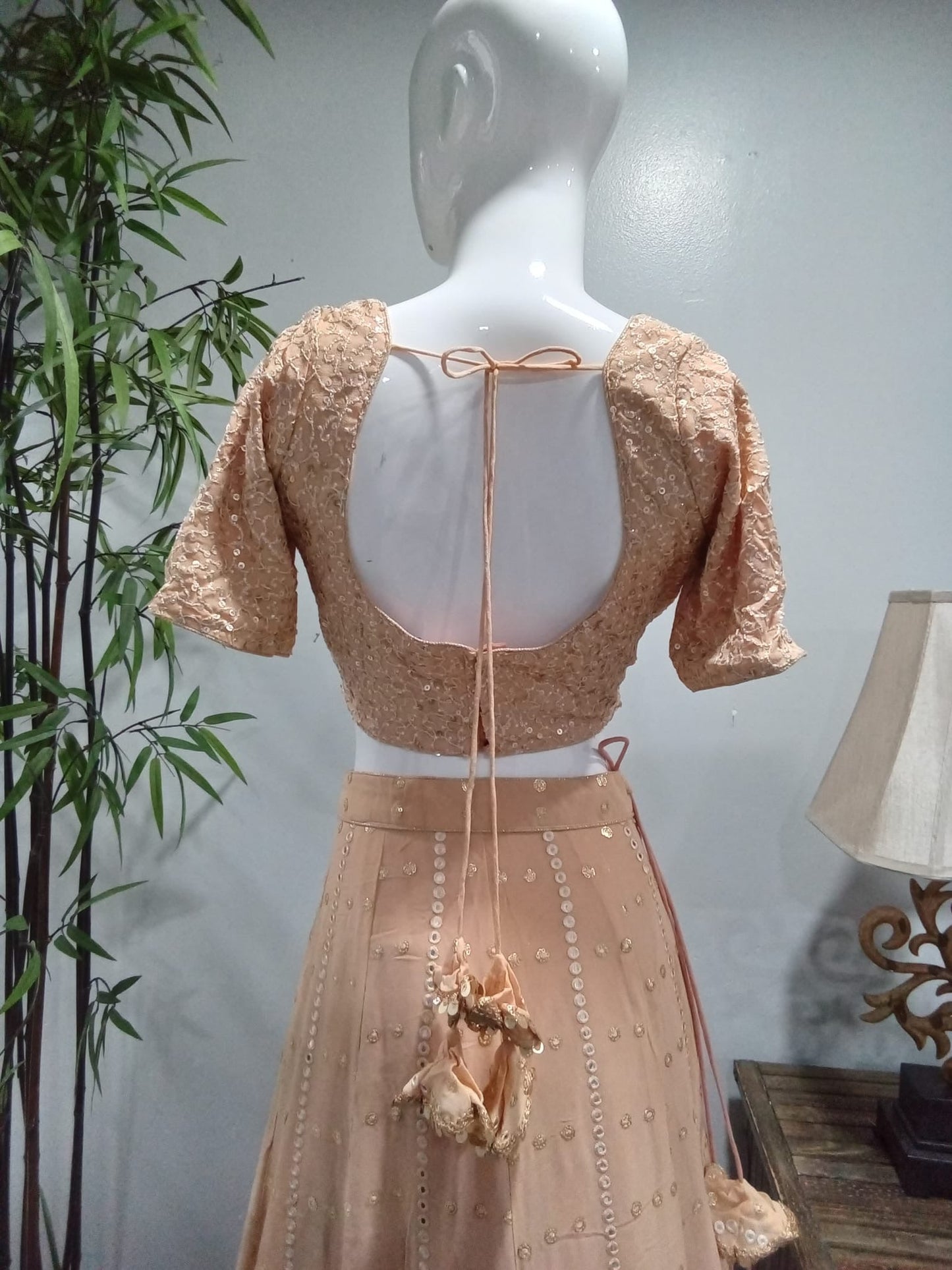 Peach & Gold Embroidered Lehenga Set with Dupatta - Devi's Exclusive Fashion