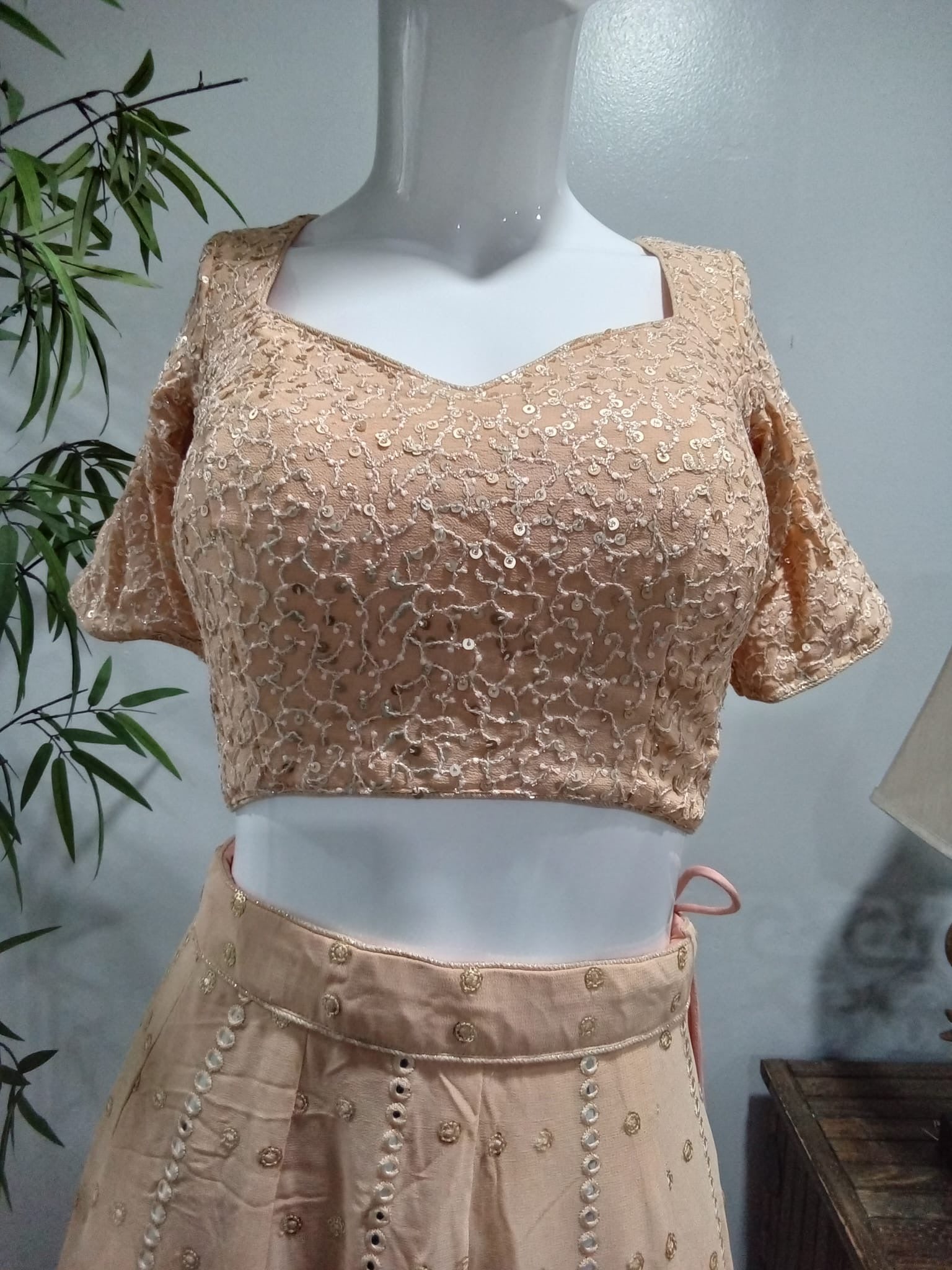 Peach & Gold Embroidered Lehenga Set with Dupatta - Devi's Exclusive Fashion