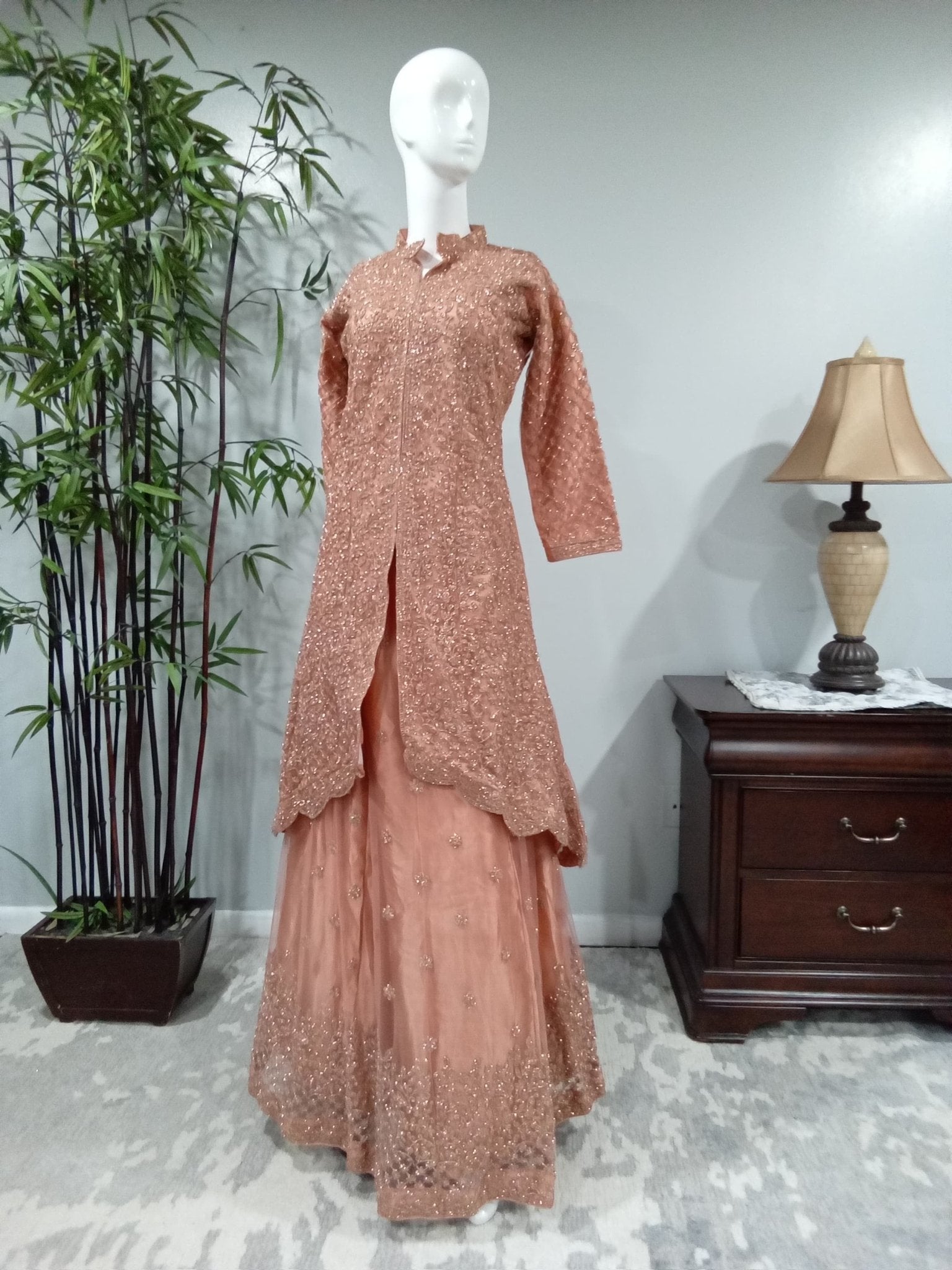 Peach & Silver Shalwar Kameez Set - Devi's Exclusive Fashion